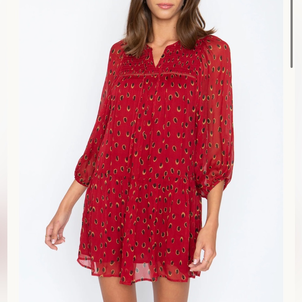 NWT Caballero Vanya Dress in Peacock Red Dot Print Size Small